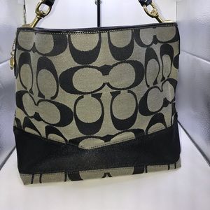 COACH Large Black and Gray Signature stripe bucket style bag